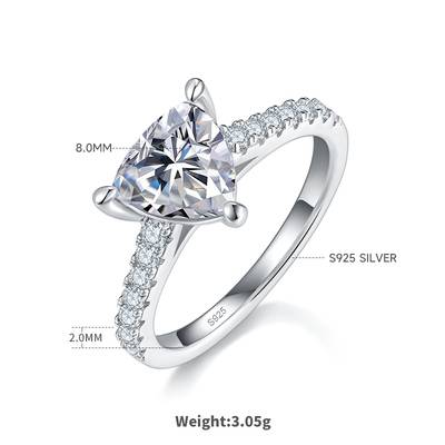 Micro inlaid Trillion Moissanite women's Engagement ring 2.0 carats in 925 silver